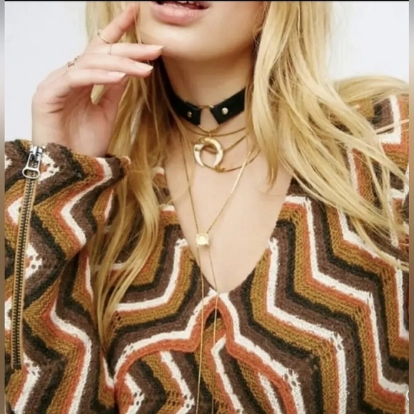 FREE PEOPLE Retro Wool Blend Brown Rhianon Chevron Sweater Dress Size SP - Picture 2 of 15